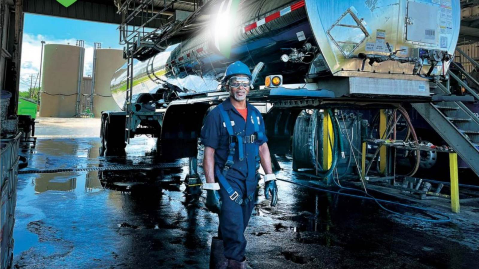 Tank cleaning technician on the job
